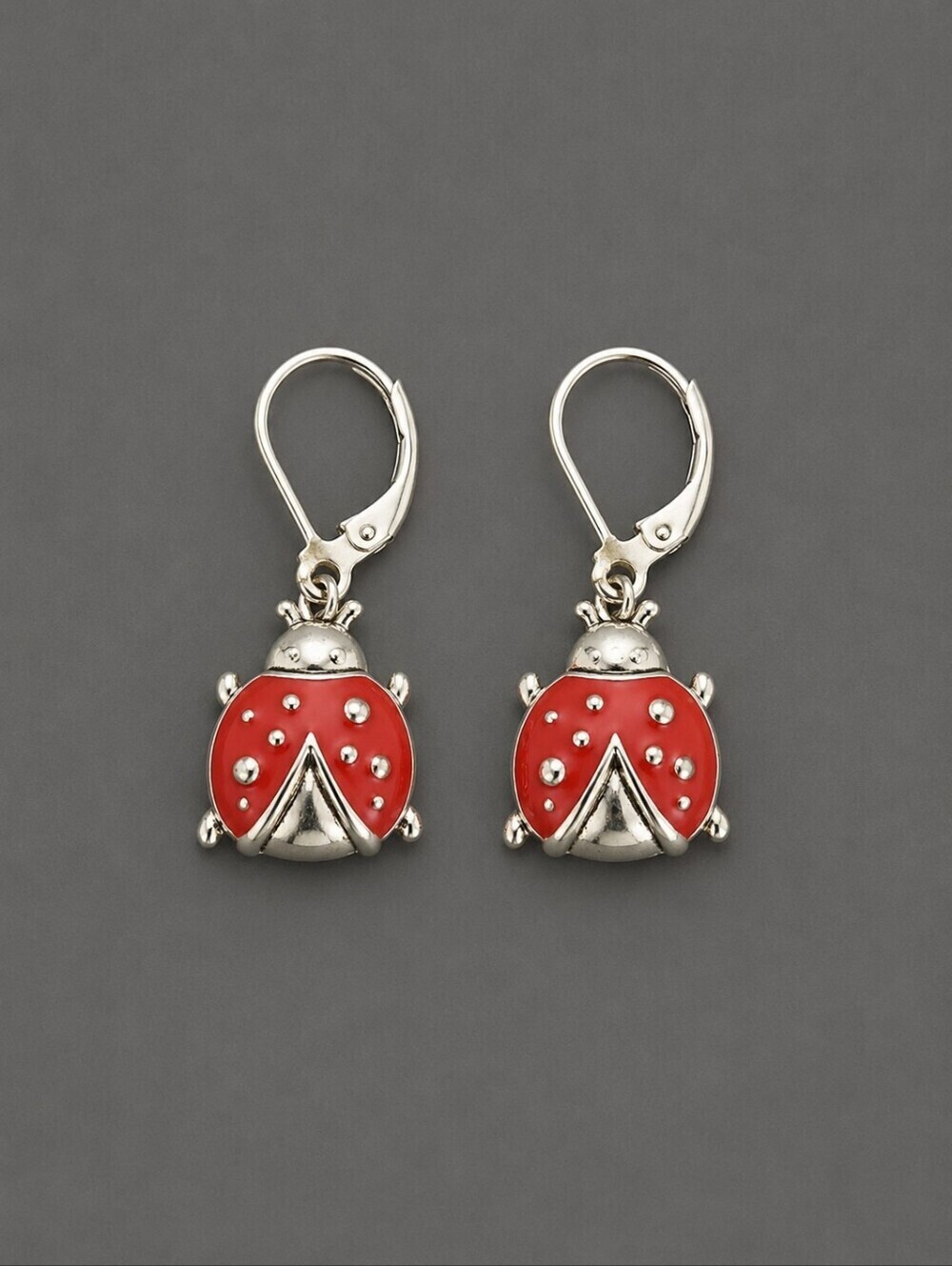 VTG Cute Red Ladybug Leverback Dangle Earrings